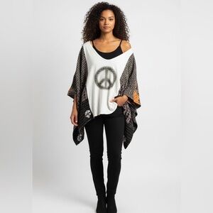 PEACE & LOVE GRAPHIC T Poncho Kantha Handmade One Of a Kind Upcycled Boho